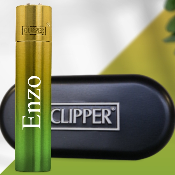 Briquet clipper jaune et vert à personnaliser avec votre prénom