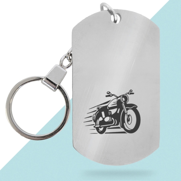Un porte clés moto en idee cadeau personnalisé grace à un texte gravé sur  une medaille.