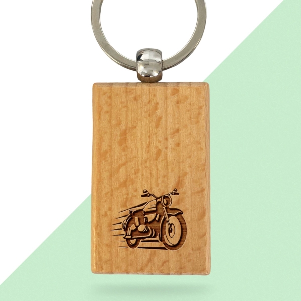 Porte-clés rectangle en bois personnalisé - Modèle Moto