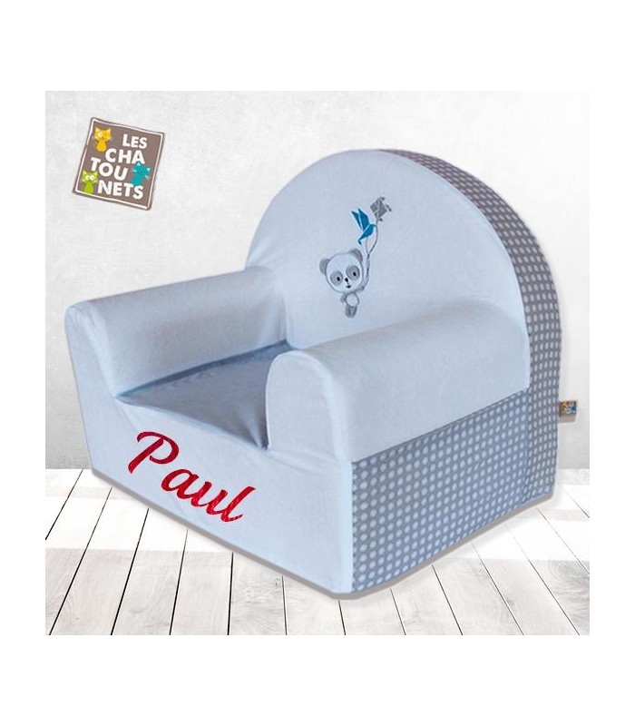 Fauteuil enfant personnalisé panda bleu